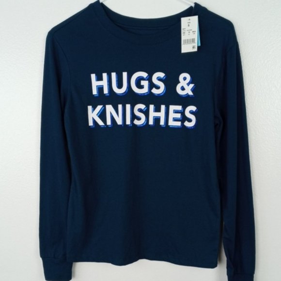 Zoe & Liv Hugs & Knishes Long-Sleeve  T-shirt Navy Small - Picture 3 of 5